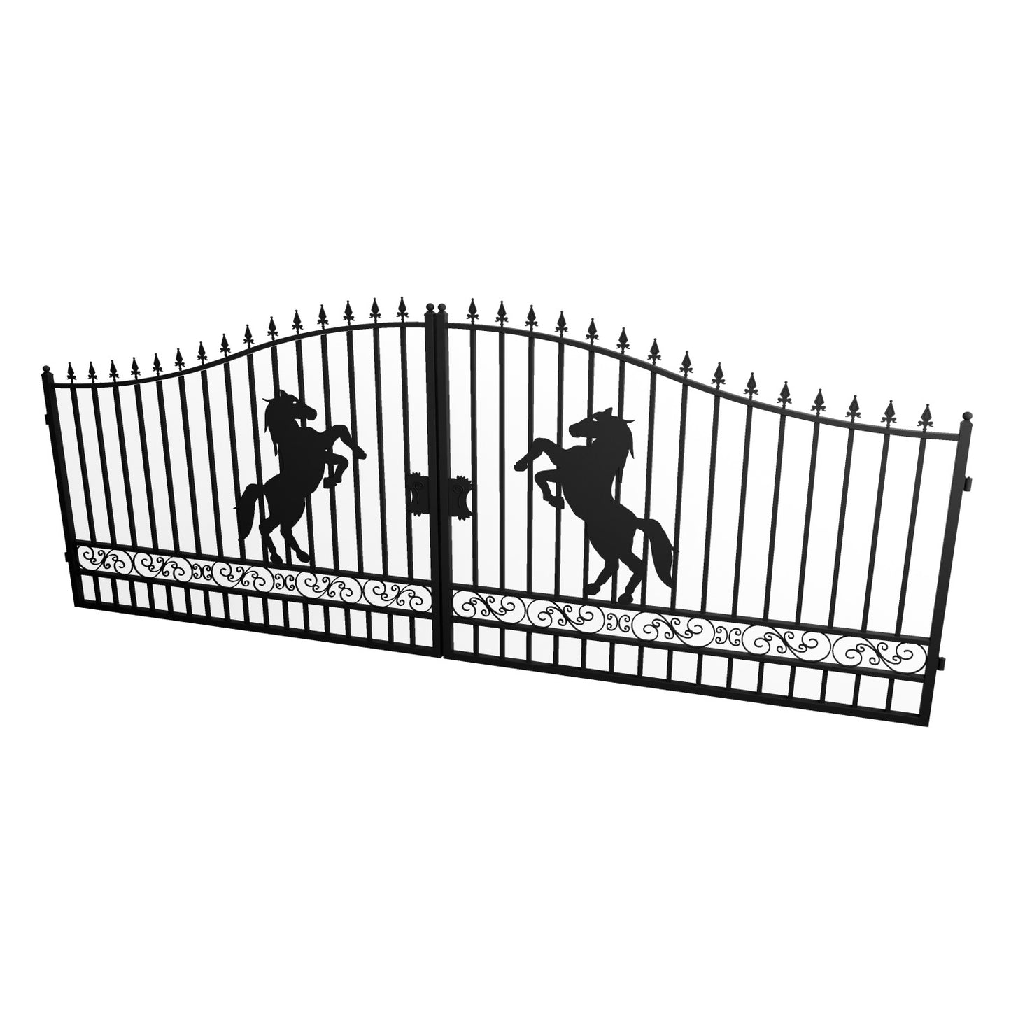 18x8 ft Steel Dual Swing Driveway Gate-Horse Style