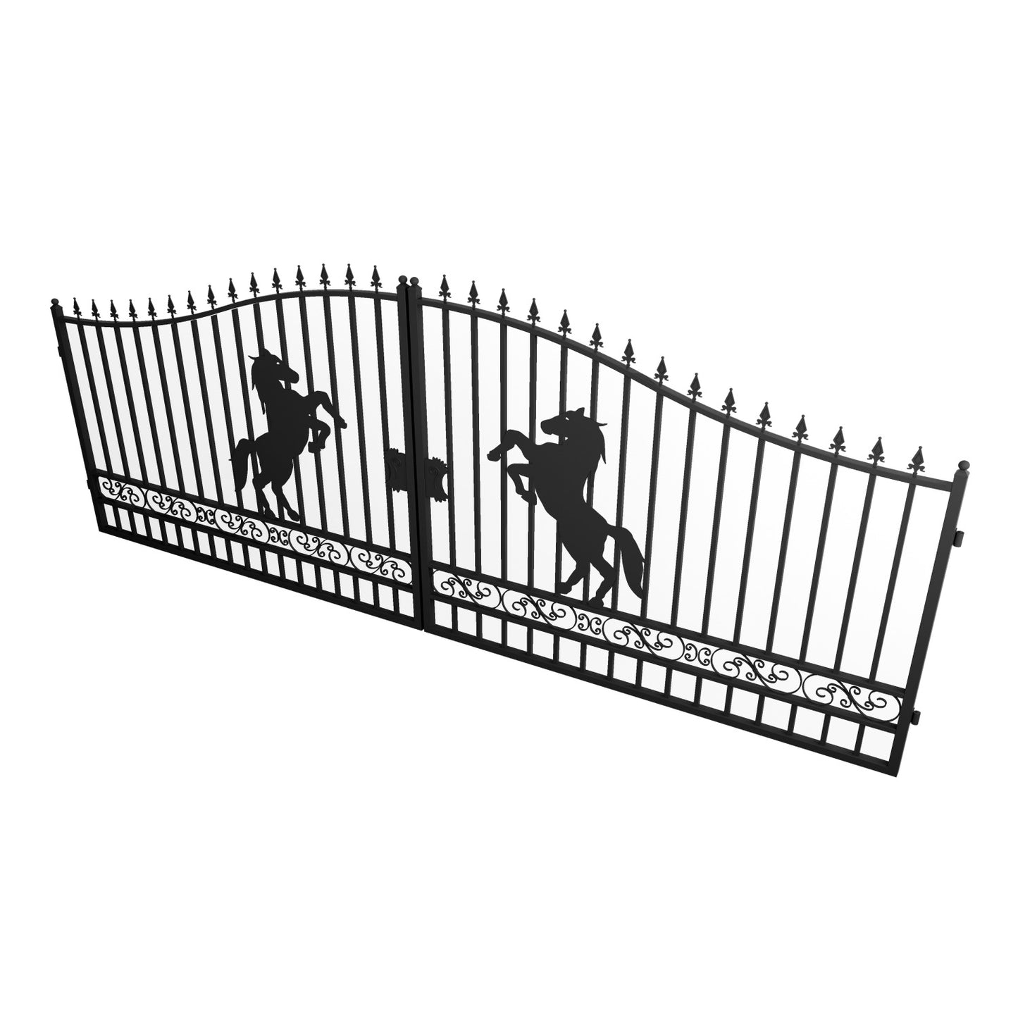 18x8 ft Steel Dual Swing Driveway Gate-Horse Style