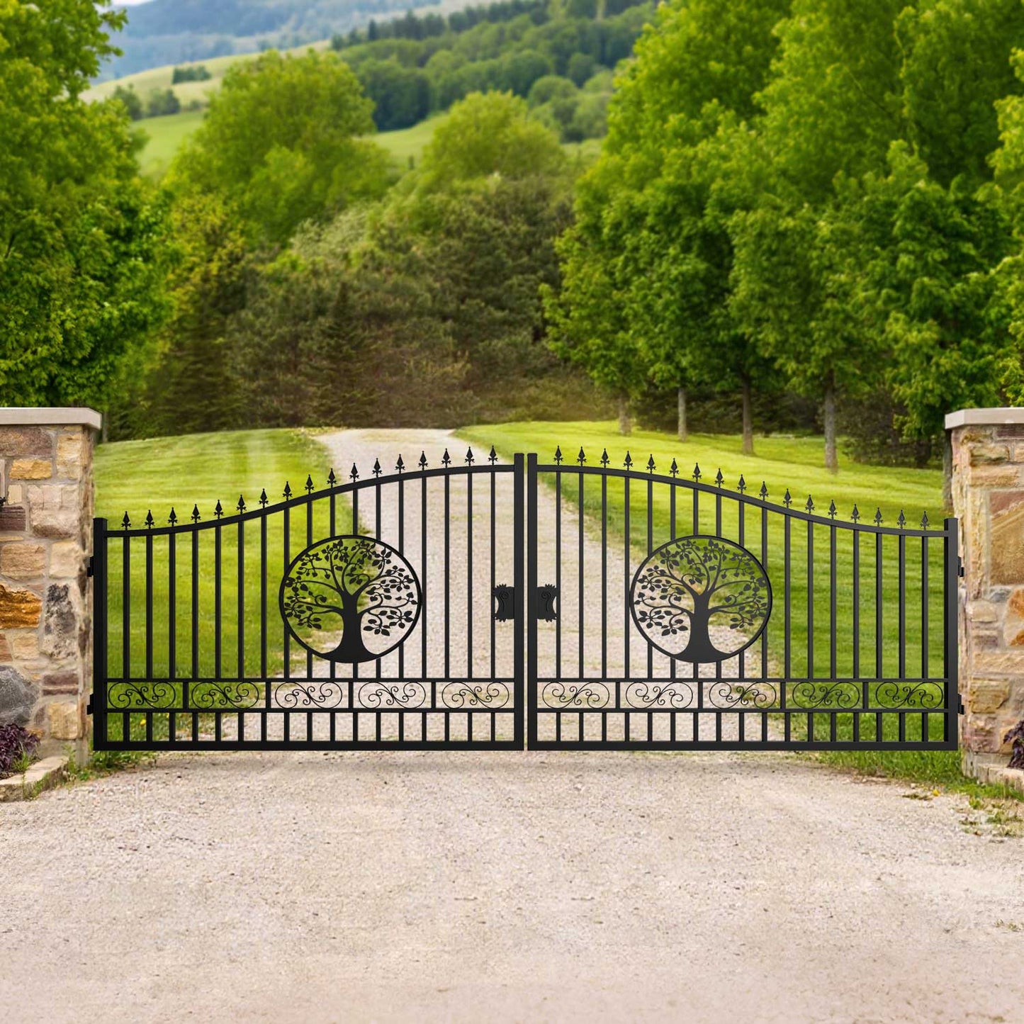 20 ft dual swing driveway gate for a ranch
