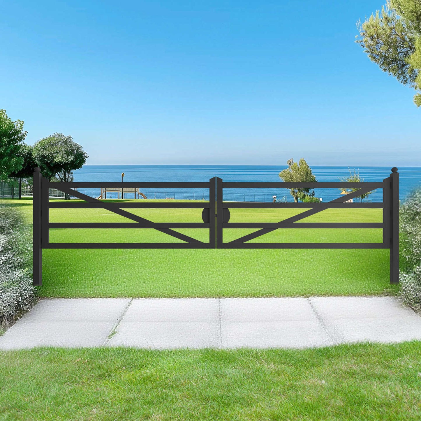 20 ft farm driveway gate installed by the sea