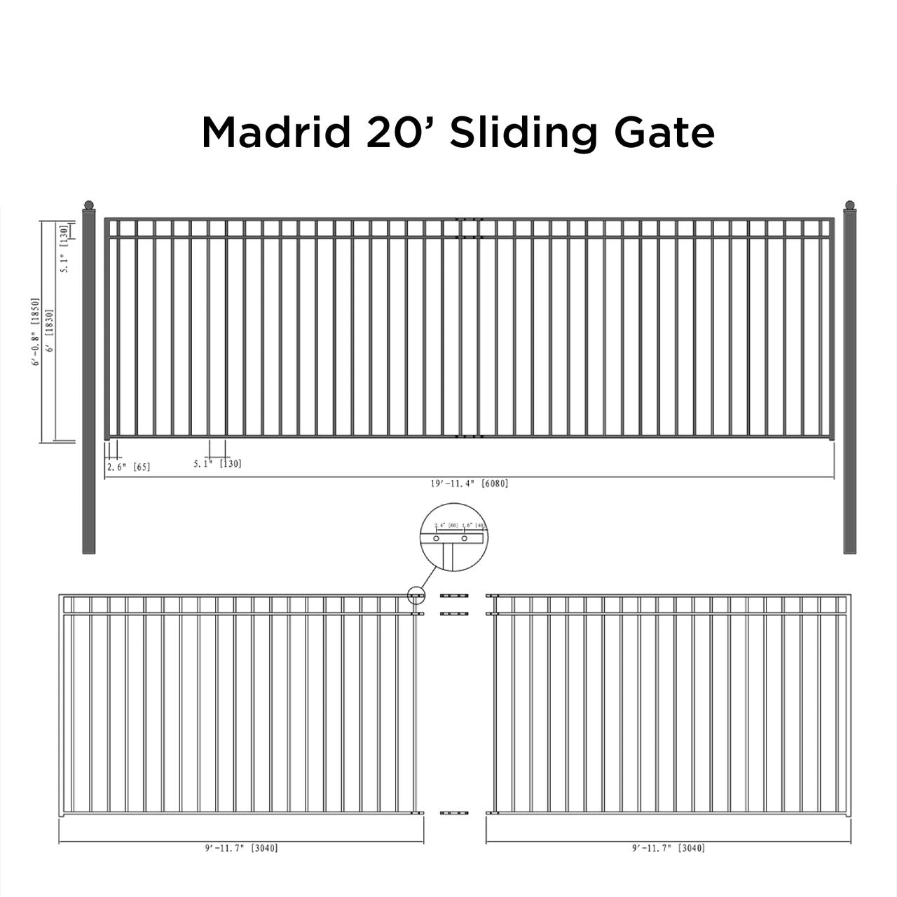 20x6 ft Steel Sliding Driveway Gate-Madrid-Style