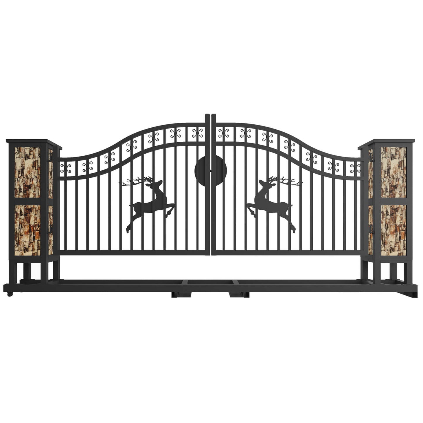 20x8 ft Dual Swing Driveway Gate with Ornamental Posts-Double Arch