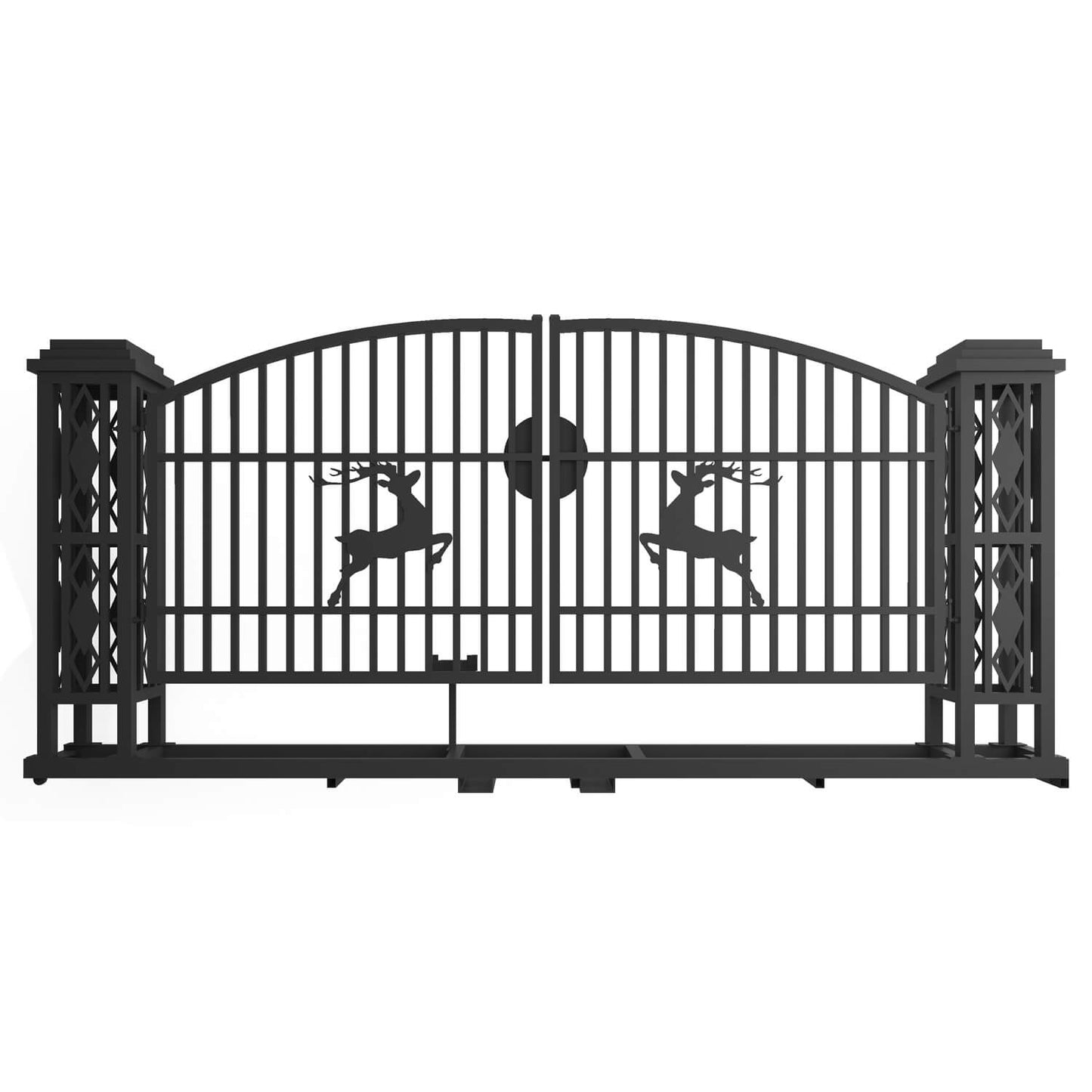 20x8 ft Dual Swing Driveway Gate with Ornamental Posts-Single Arch