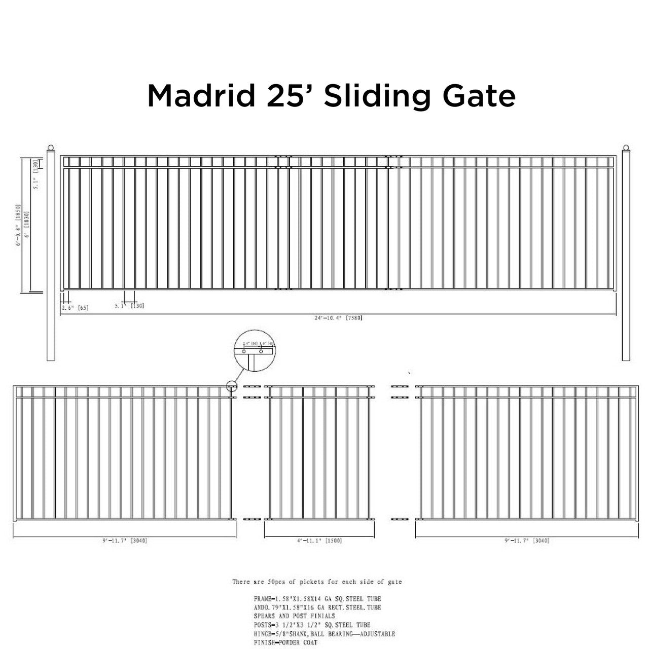25x6 ft Steel Sliding Driveway Gate - MADRID Style