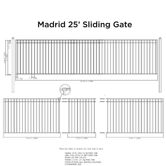 25x6 ft Steel Sliding Driveway Gate - MADRID Style