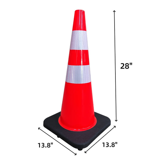 28" Traffic Cone, Reflective, Black Base-Dimension