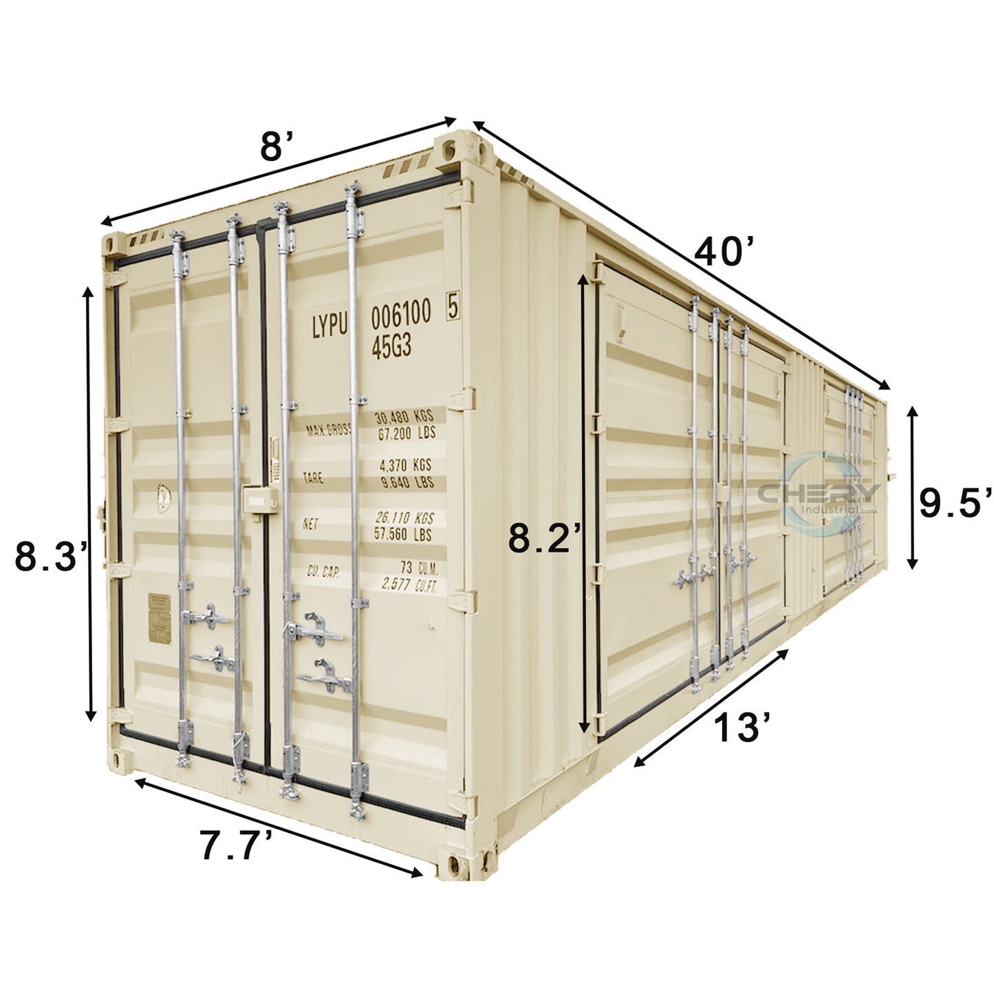 40ft High Cube Container with 2 Side Doors#Color_beige