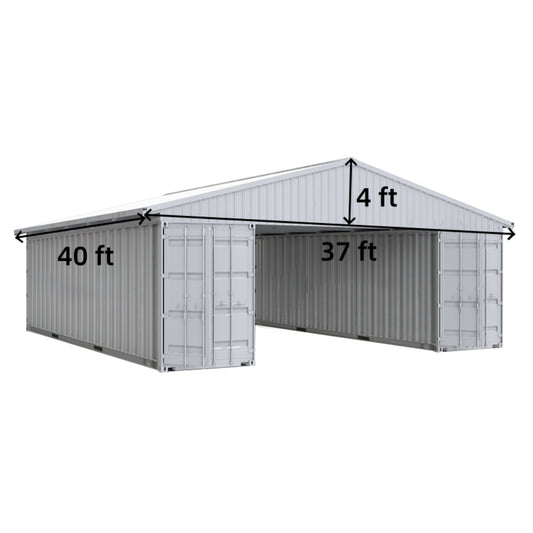 Metal storage shed with dimensions labeled on a white background#color_White