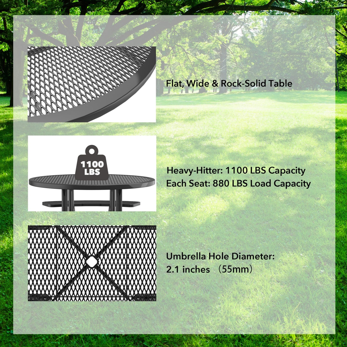 46" Round Picnic Table With Umbrella Hole#Color_black