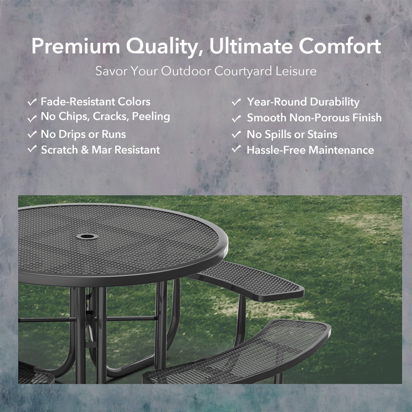 46" Round Picnic Table With Umbrella Hole#Color_black