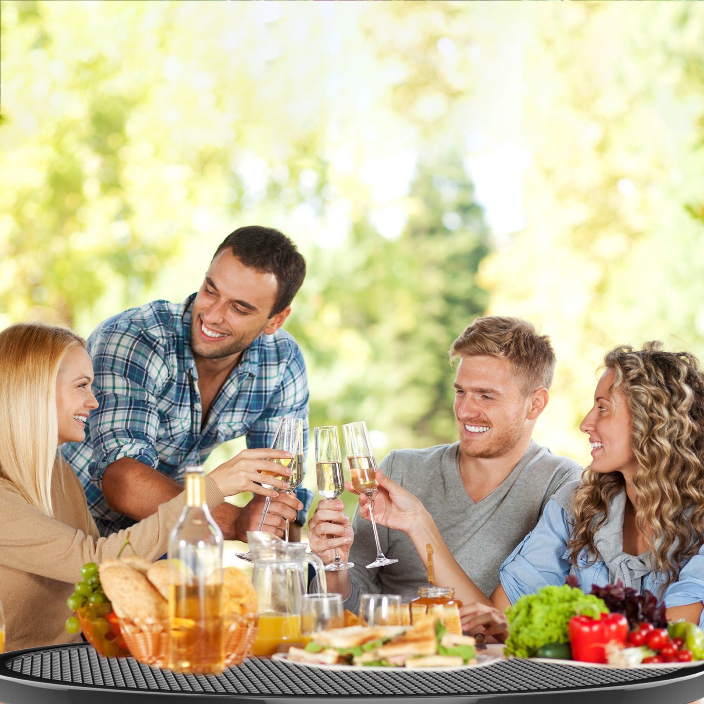 46" Round Picnic Table With Umbrella Hole#Color_black