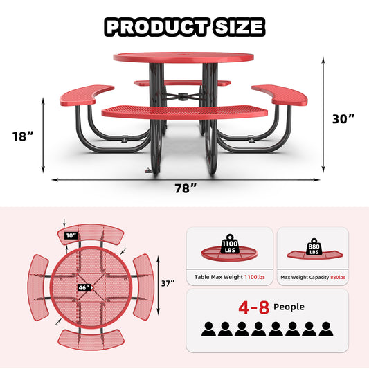 46" Round Picnic Table With Umbrella Hole-Dimension#Color_red