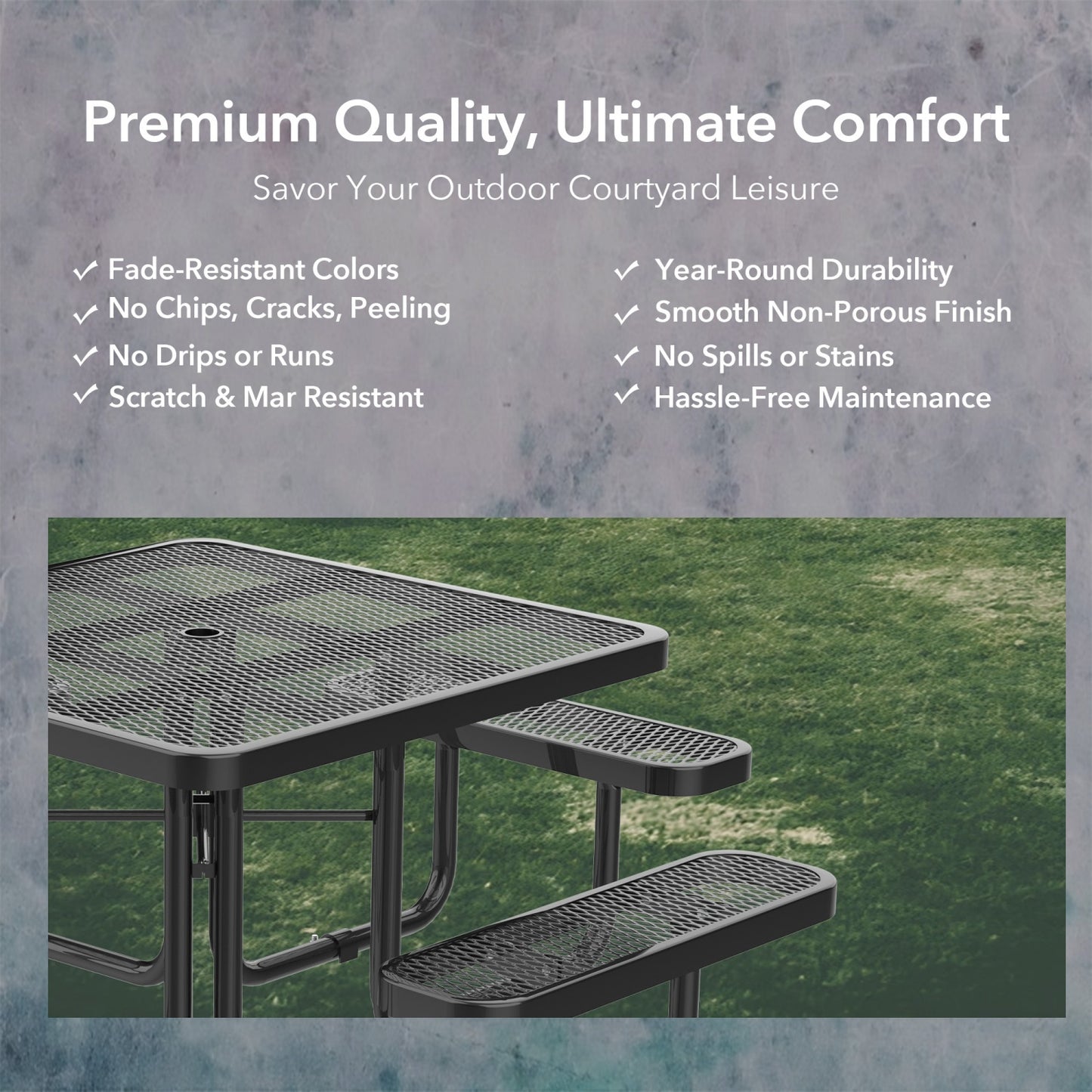 46" Square Picnic Table With Umbrella Hole#Color_black