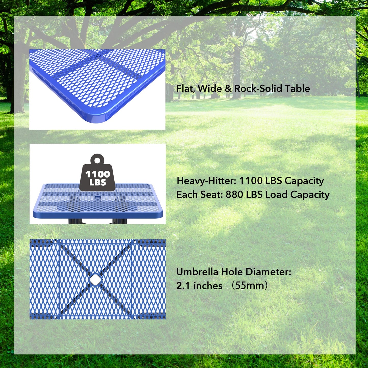 46" Square Picnic Table With Umbrella Hole#Color_blue