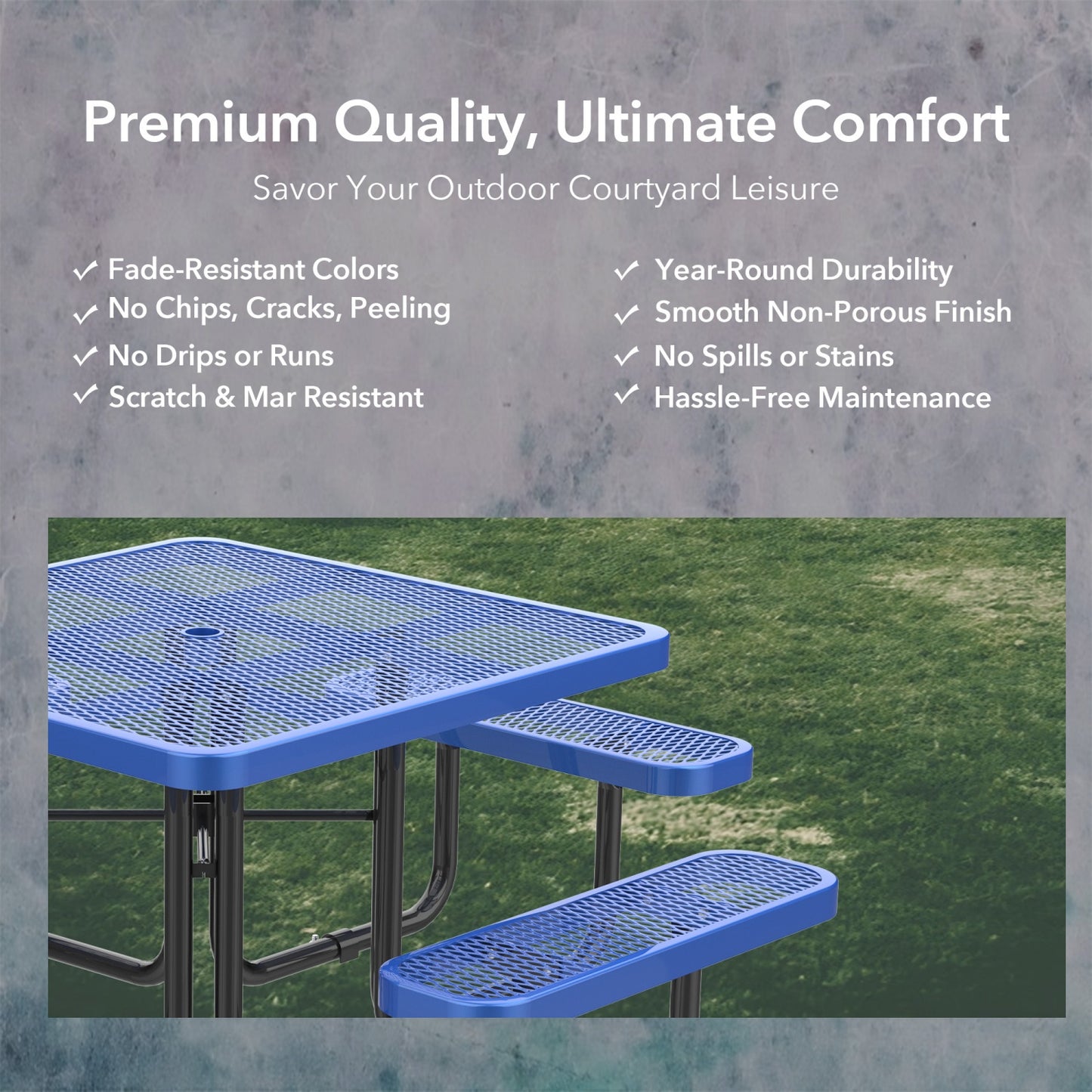 46" Square Picnic Table With Umbrella Hole#Color_blue