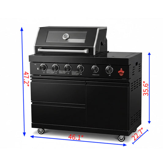 46" Black 4-Burner Outdoor Kitchen Islands Grill Side Burner