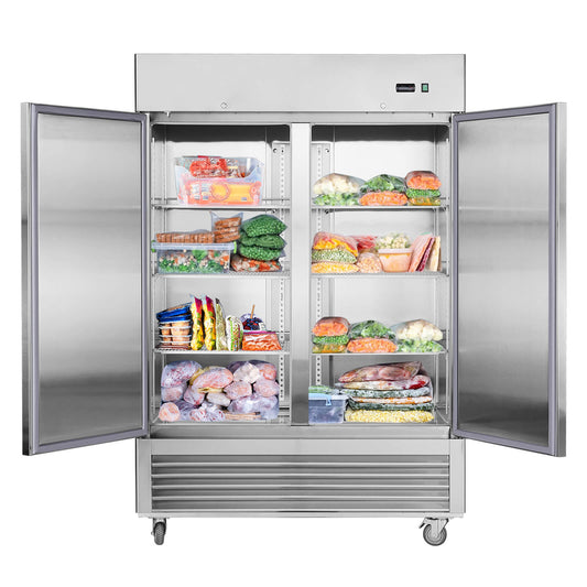 54"W Commercial Freezer 42 cu. ft. 2 Solid Door Reach-In Freezer