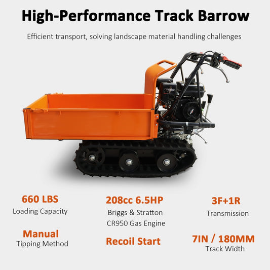 660lbs Capacity 6.5HP Gas Powered Track Mini Dumper