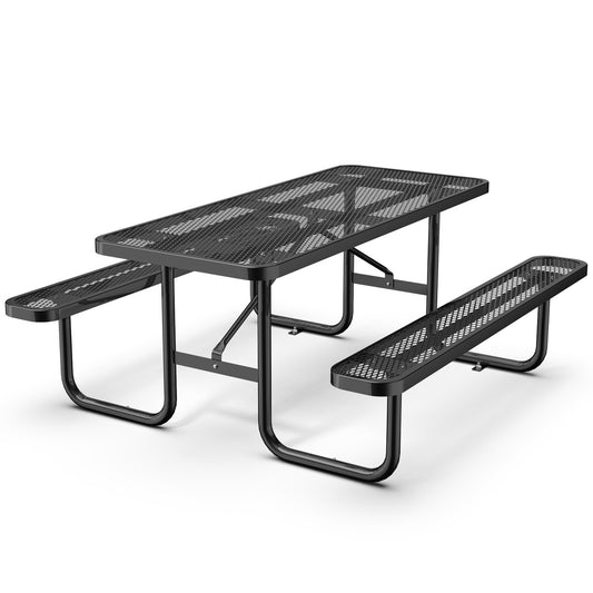 6 ft Metal Picnic Tables#color_Black