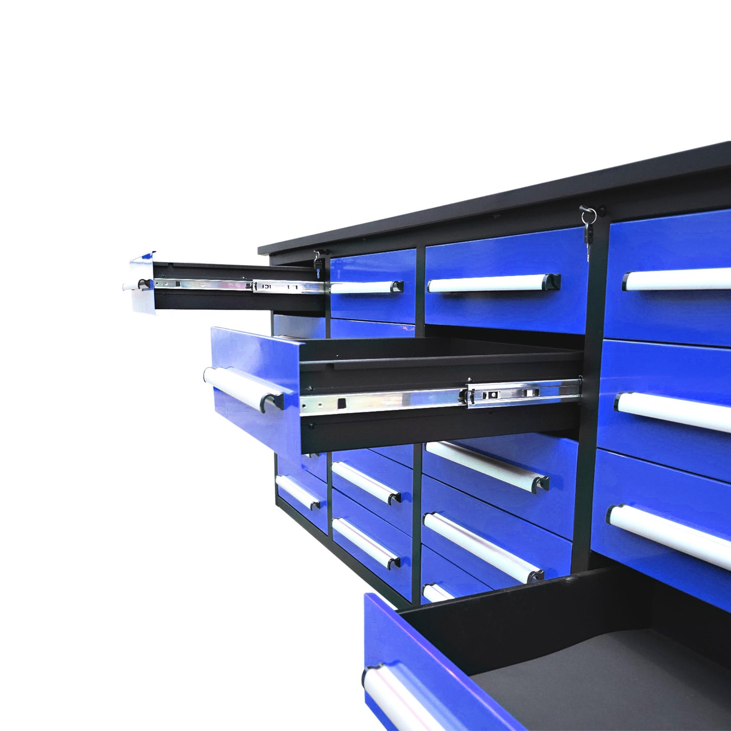 7ft Heavy Duty Garage Workbench Cabinet with 20 Drawers#color_blue