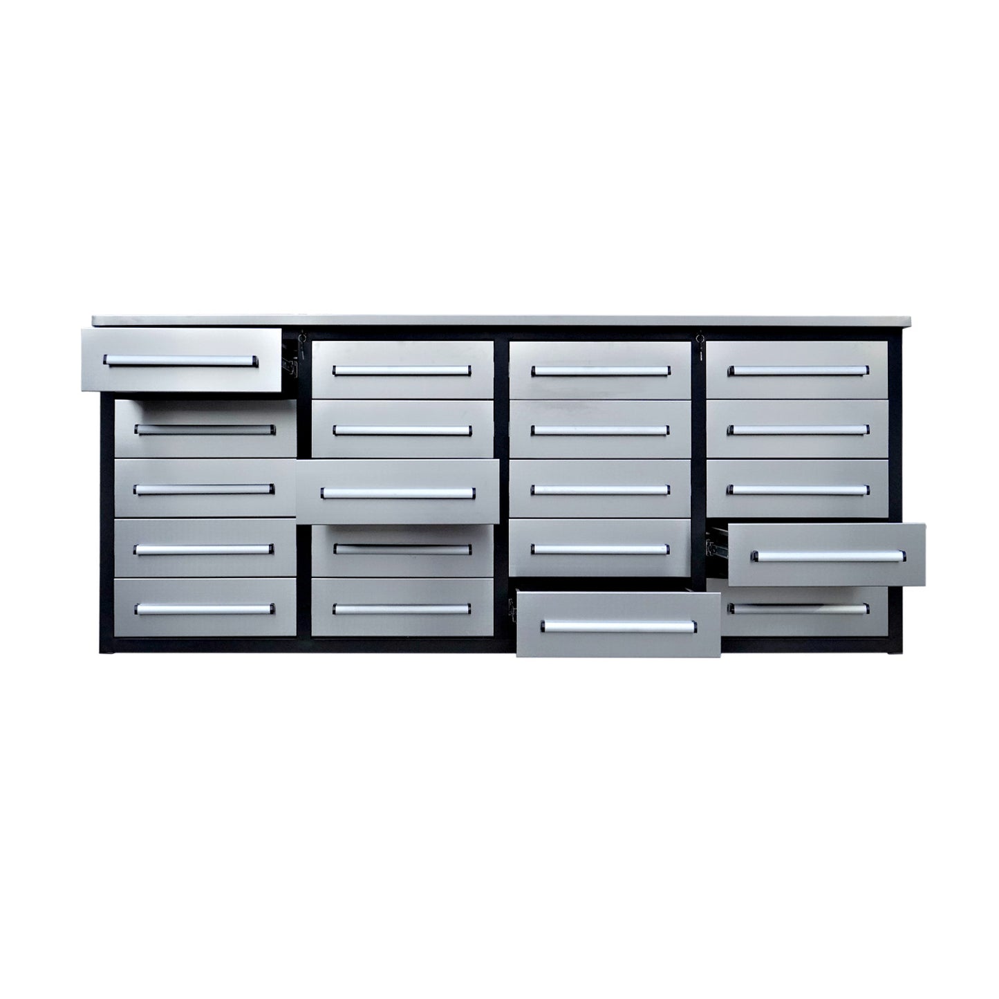 7ft Heavy Duty Garage Workbench Cabinet with 20 Drawers#color_silver