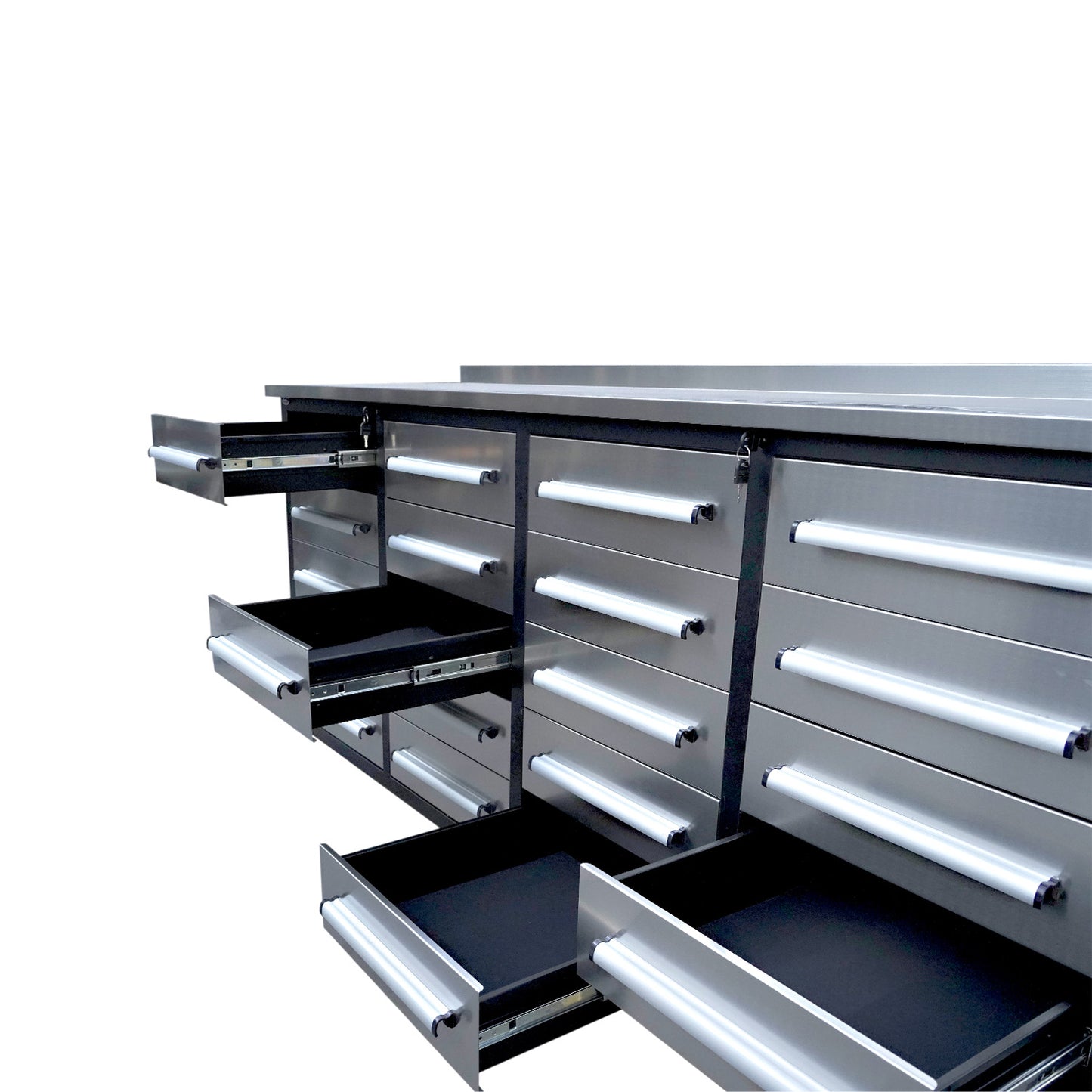 7ft Heavy Duty Garage Workbench Cabinet with 20 Drawers#color_silver