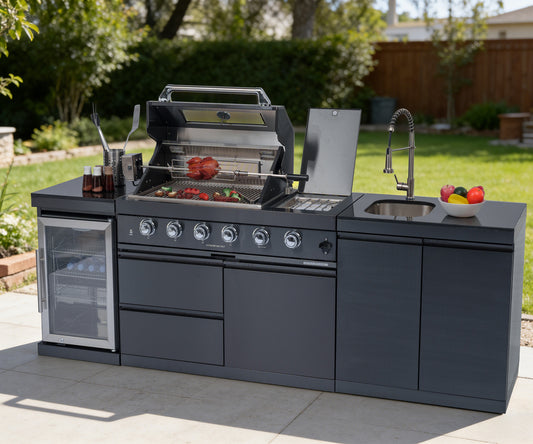 98" 4-Burner 72,000 BTU Stainless Outdoor Kitchen Island Grill with Wine Cooler & Sink