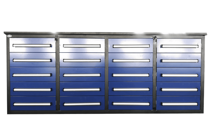 7' Garage Storage Cabinets with Workbench (20 Drawers)