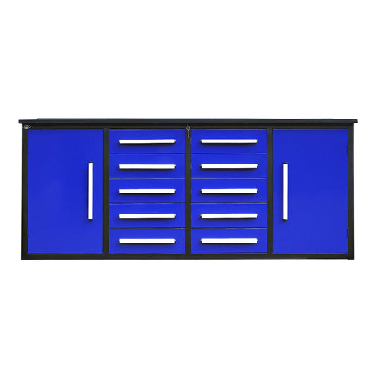 7ft Heavy Duty Workbench with 10 Drawers & 2 Cabinets#color_blue