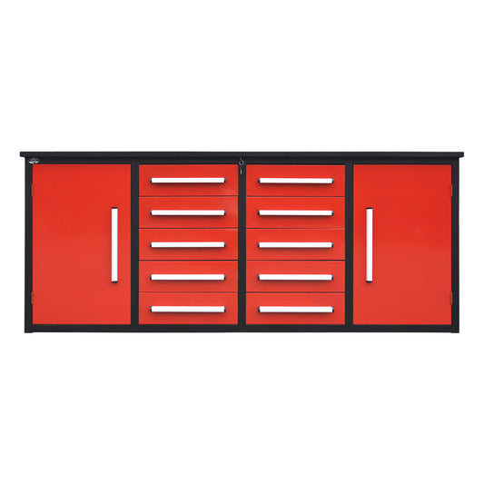 7ft Heavy Duty Workbench with 10 Drawers & 2 Cabinets#color_red