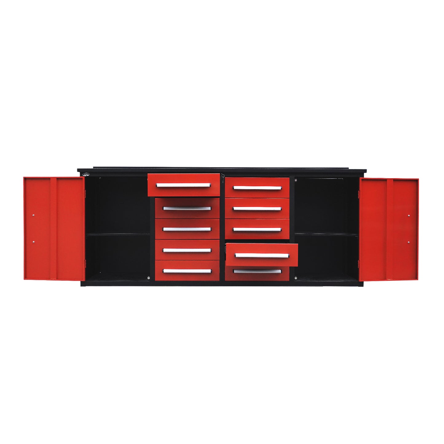 7ft Heavy Duty Workbench with 10 Drawers & 2 Cabinets#color_red
