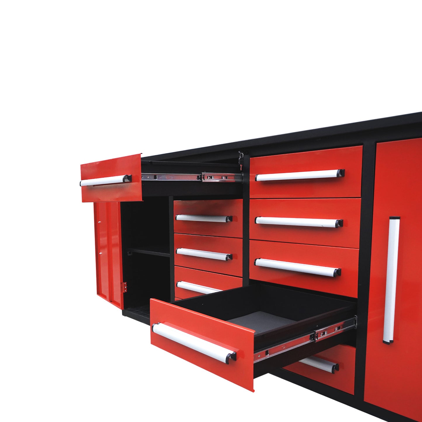 7ft Heavy Duty Workbench with 10 Drawers & 2 Cabinets#color_red