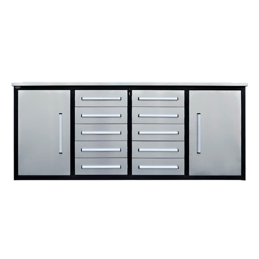 7ft Heavy Duty Workbench with 10 Drawers & 2 Cabinets#color_silver