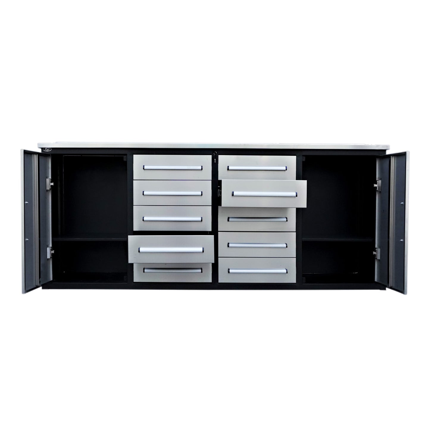 7ft Heavy Duty Workbench with 10 Drawers & 2 adjustable cabinets #color_Silver