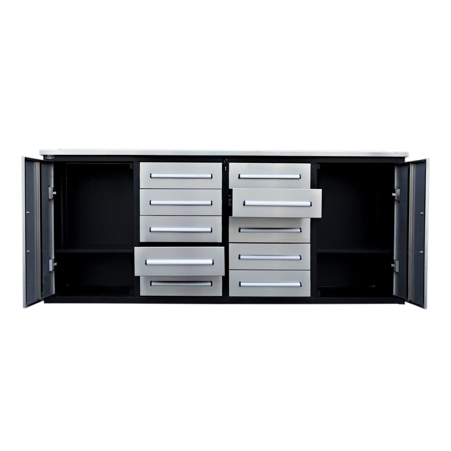 7ft Heavy Duty Workbench with 10 Drawers & 2 adjustable cabinets