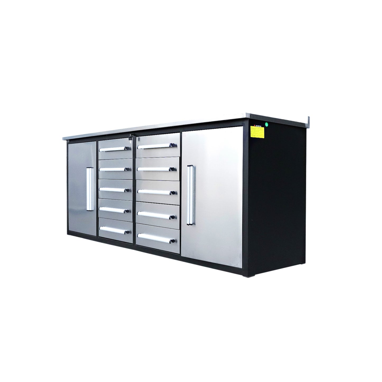 7ft Heavy Duty Workbench with 10 Drawers & 2 Cabinets#color_Silver