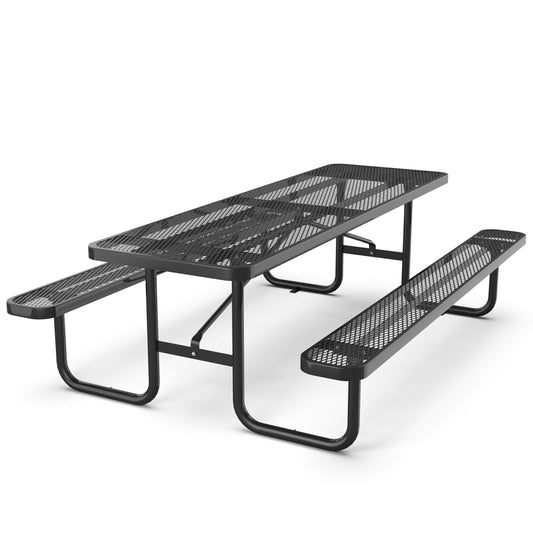 8 ft Metal Picnic Tables#color_Black