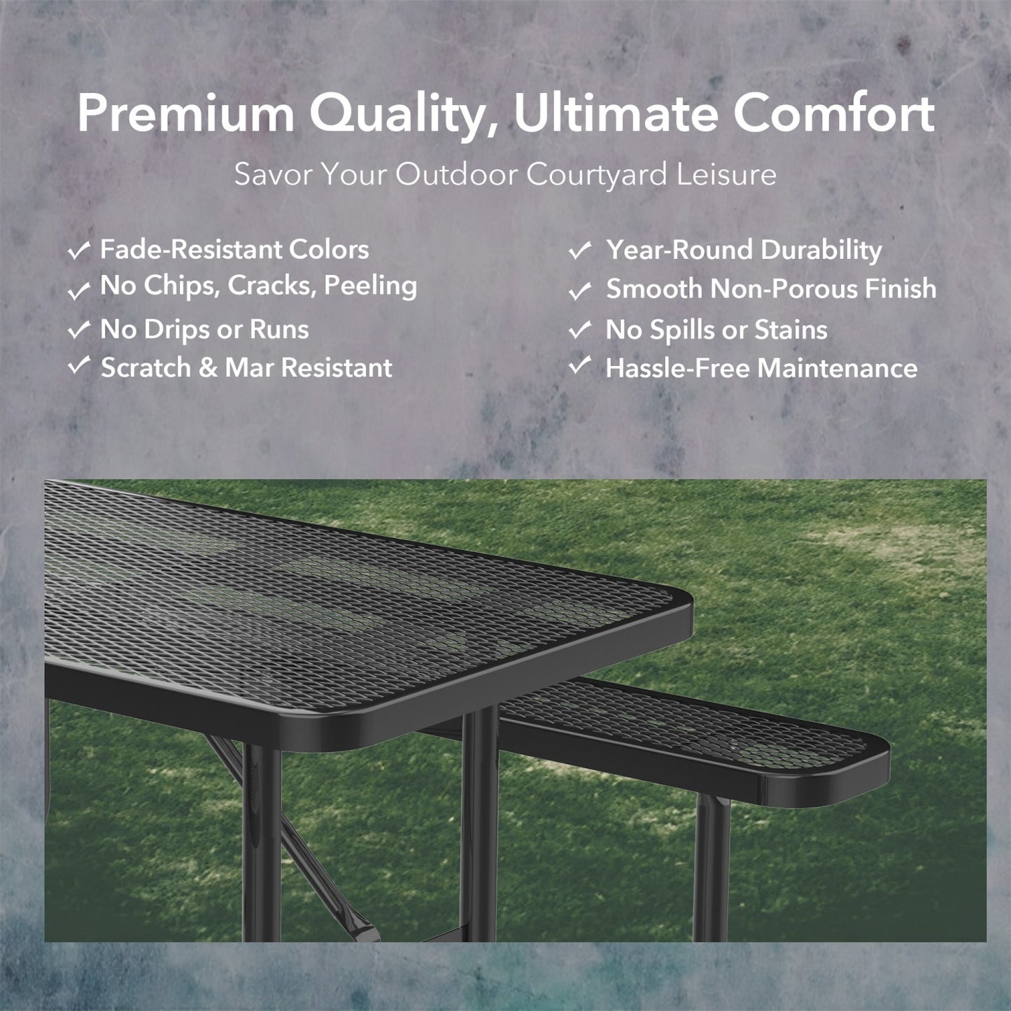 8ft Rectangle Picnic Table With Umbrella Hole#Color_black
