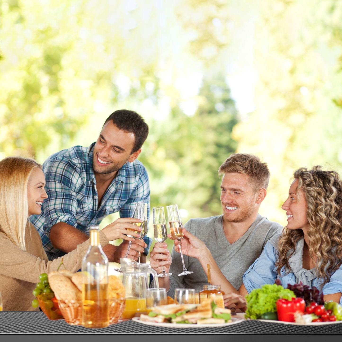 8ft Rectangle Picnic Table With Umbrella Hole#Color_black
