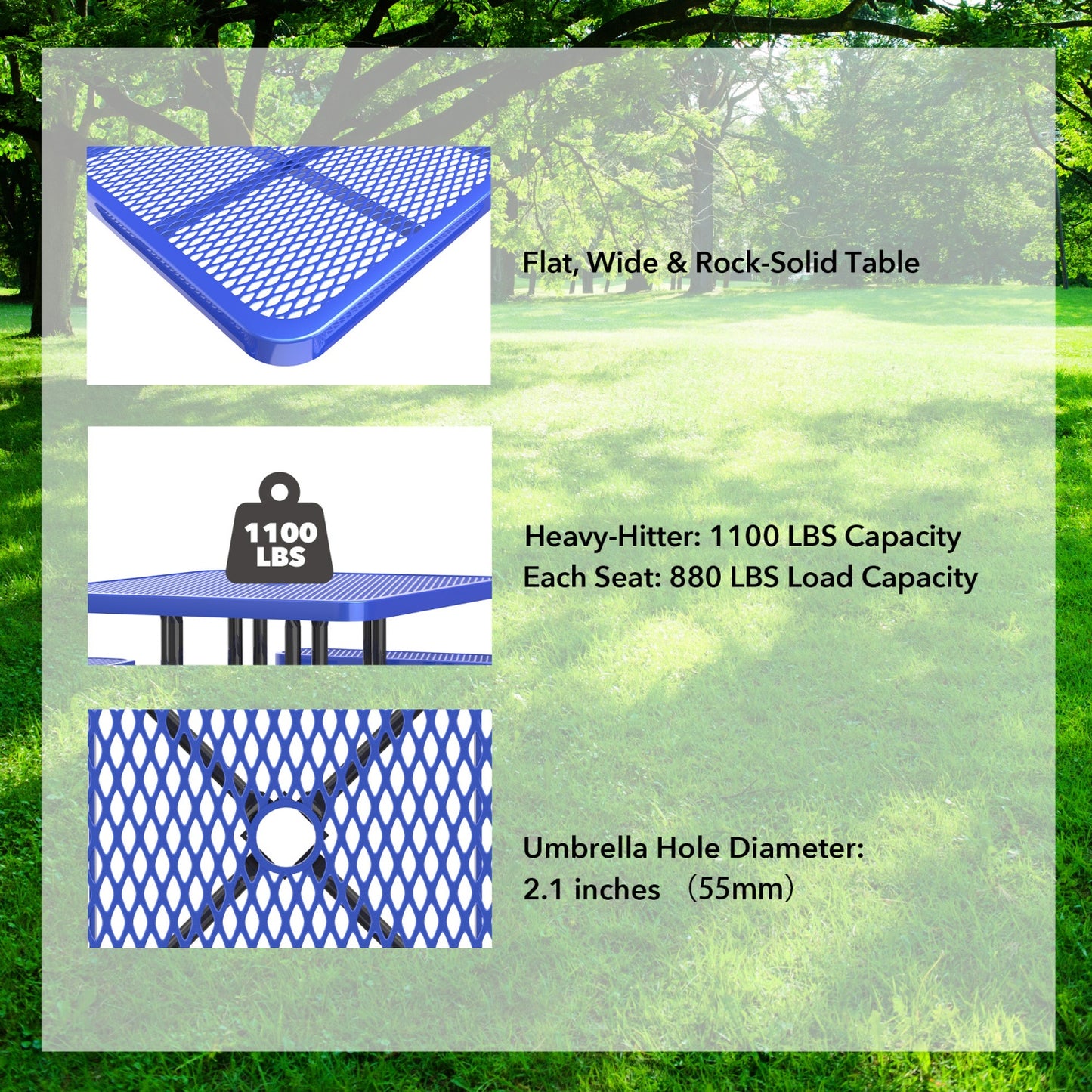 8ft Rectangle Picnic Table With Umbrella Hole#Color_blue