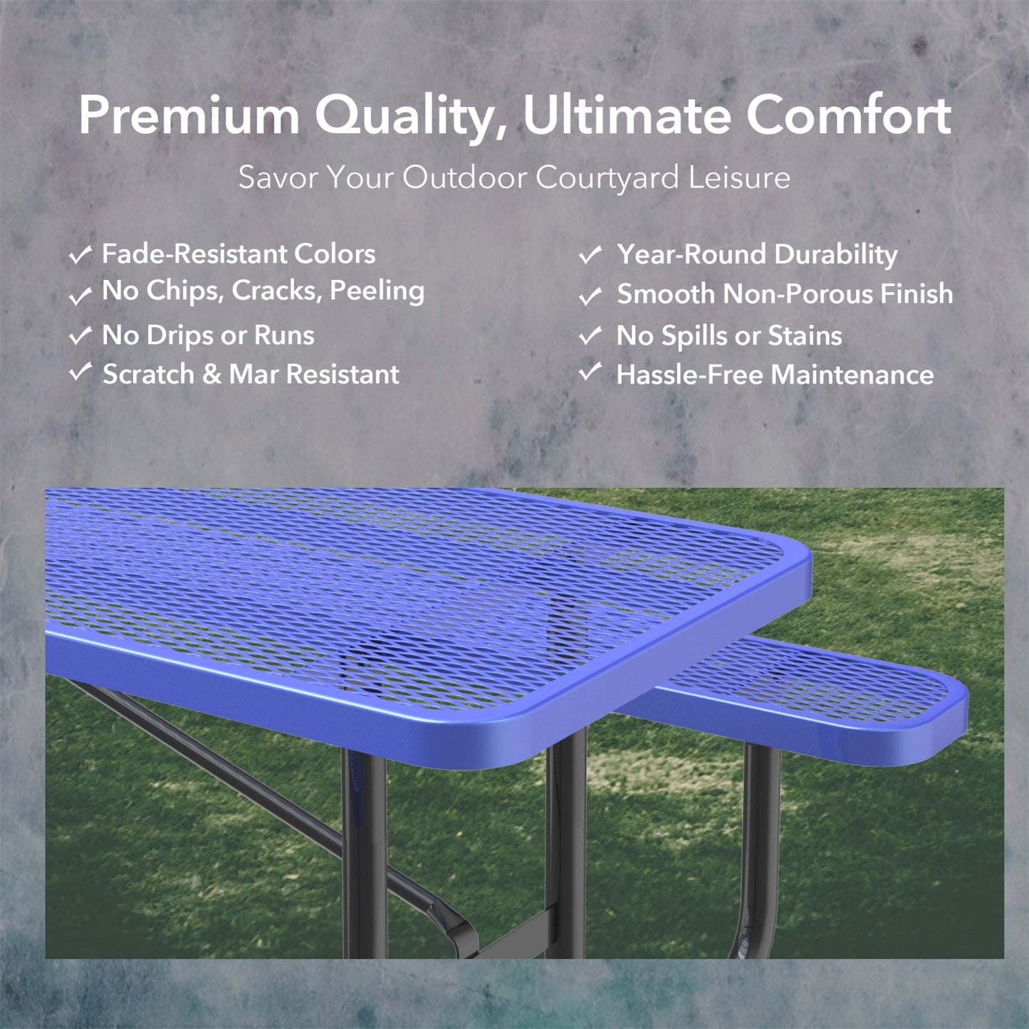 8ft Rectangle Picnic Table With Umbrella Hole#Color_blue