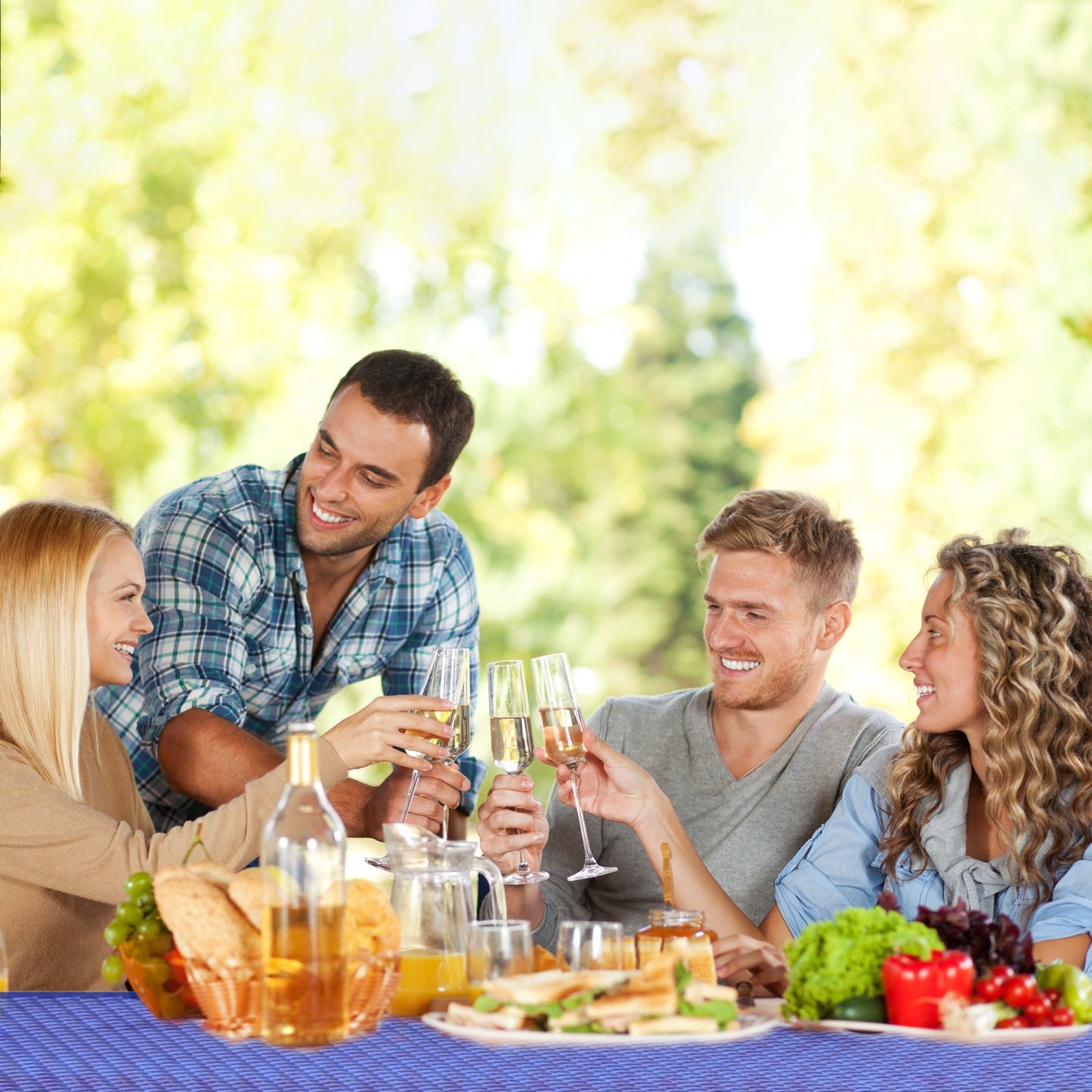 8ft Rectangle Picnic Table With Umbrella Hole#Color_blue