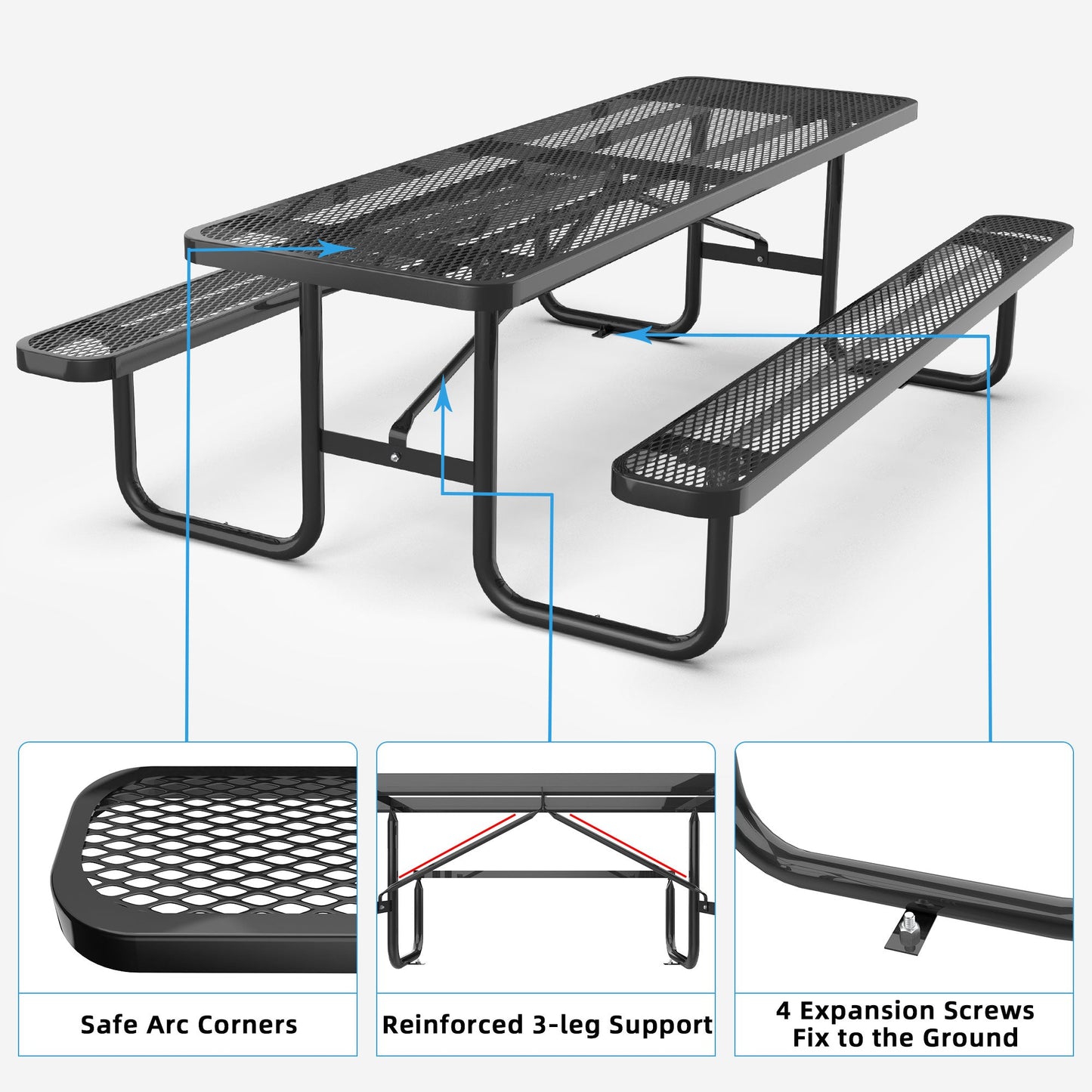 8 ft Metal Picnic Tables