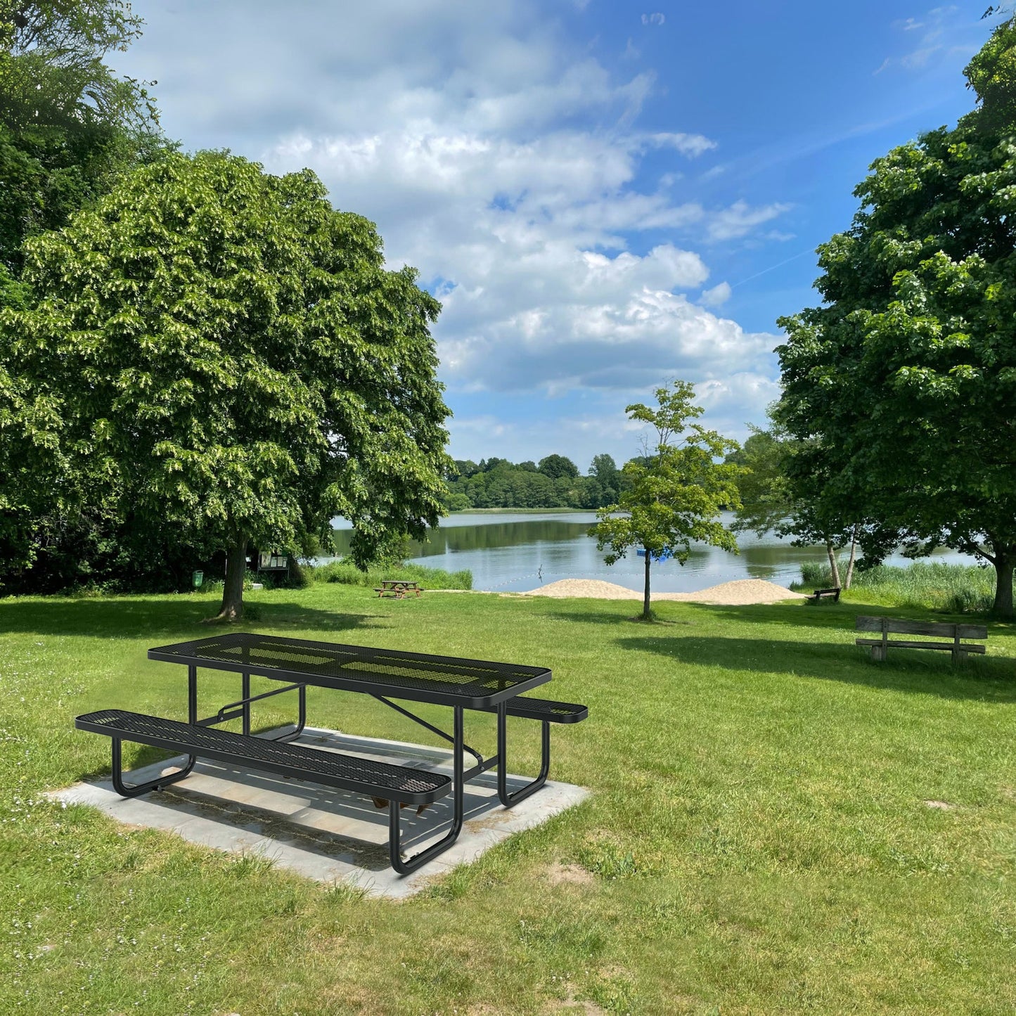 8 ft Metal Picnic Tables#color_Black