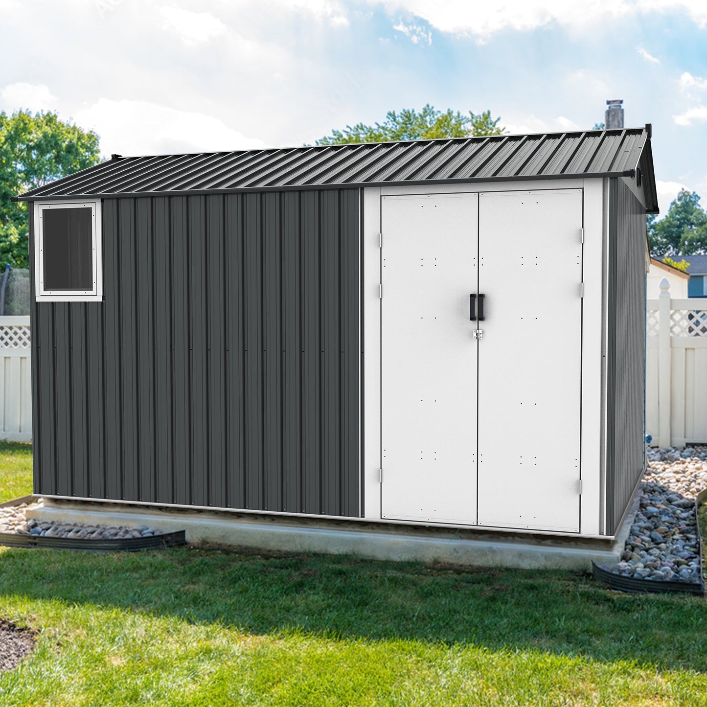 8x12 Ft Metal Storage Shed with Double Hinged Doors