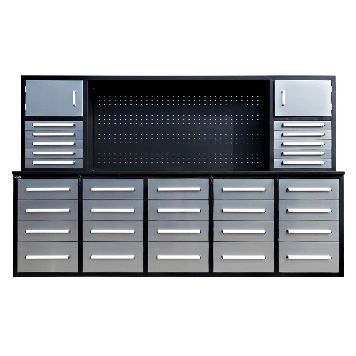 9.5ft Storage Workbench with 30 Drawers & 2 Cabinets & 1 Pegboard