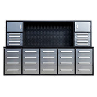 9.5ft Storage Workbench with 30 Drawers & 2 Cabinets & 1 Pegboard