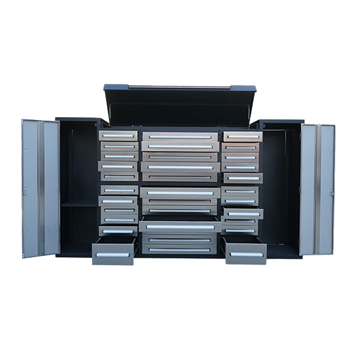 the front look of 9' Garage Storage Cabinet with 34 Drawers & 3 Cabinets