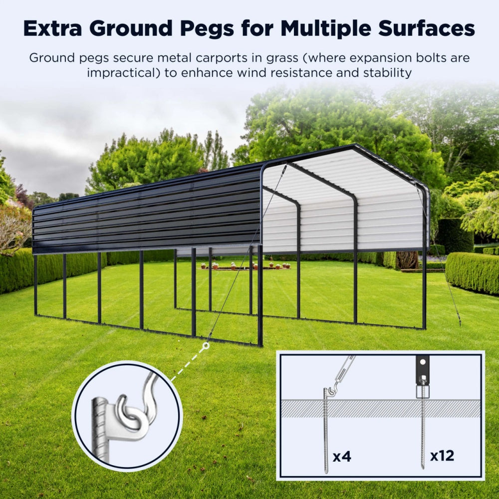 12'x25' Metal Carport with Corrugated Roof