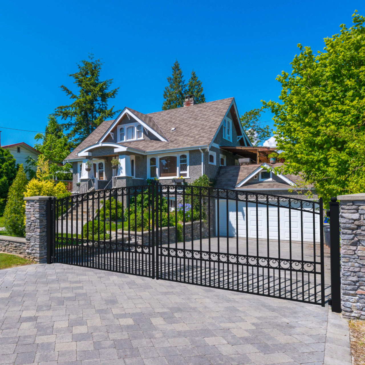 18x6 ft Steel Dual Swing Driveway Gate - PARIS Style